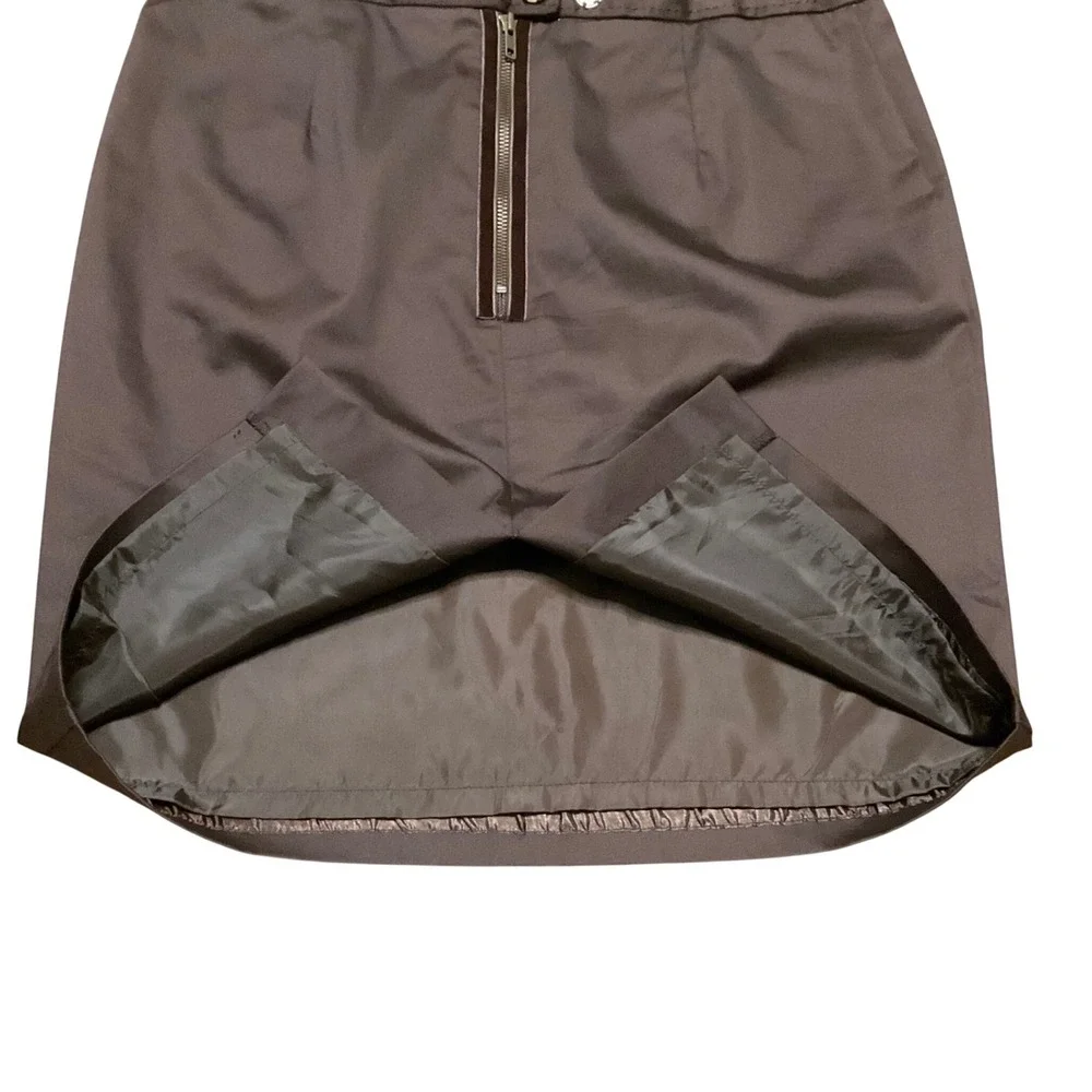 Y2K Pencil Skirt Wms 14 Brown Exposed Back Zip Stretch Career Office Library